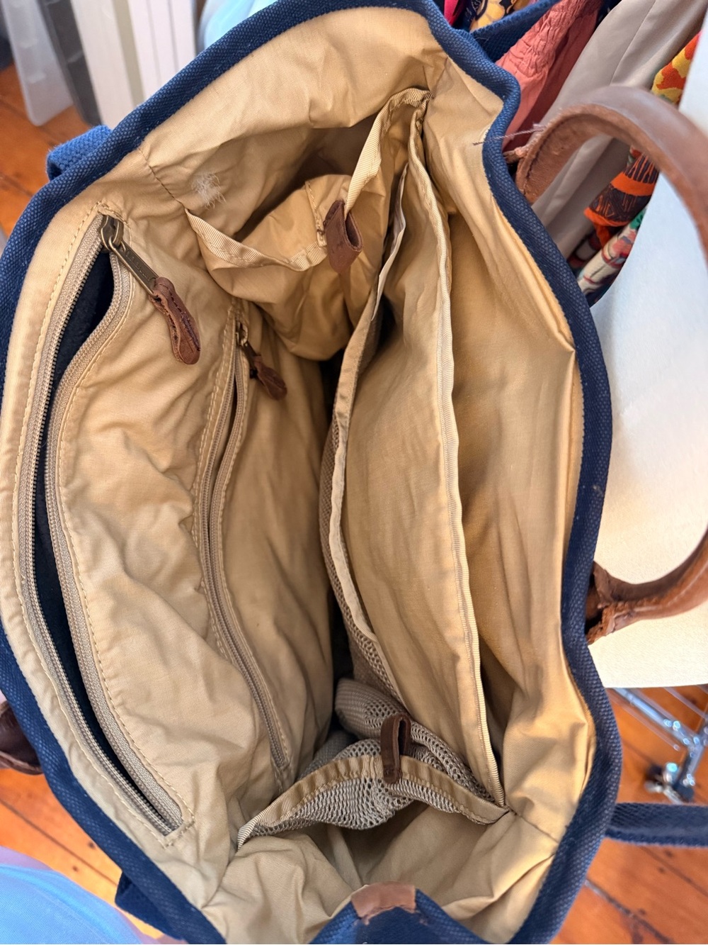 L.L. Bean Stonington Navy Canvas Messenger Tote with Brown Leather Handles - Picture 5 of 5